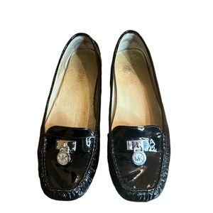 Michael Kors Black Patent Leather Loafers with Silver Hardware